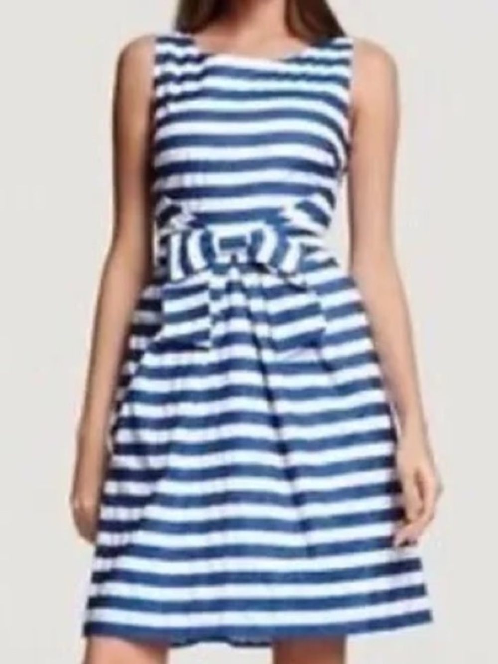 kate spade Blue and White Striped Sleeveless Dress with Waist Bow